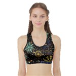 Gold Teal Snowflakes Gold Abstract Christmas Sports Bra with Border