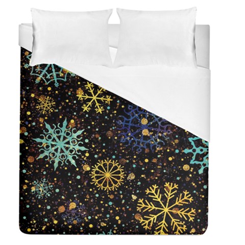 Gold Teal Snowflakes Gold Abstract Christmas Duvet Cover (Queen Size) from ArtsNow.com