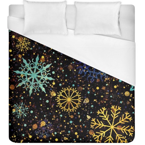 Gold Teal Snowflakes Gold Abstract Christmas Duvet Cover (King Size) from ArtsNow.com