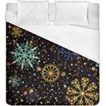 Gold Teal Snowflakes Gold Abstract Christmas Duvet Cover (King Size)