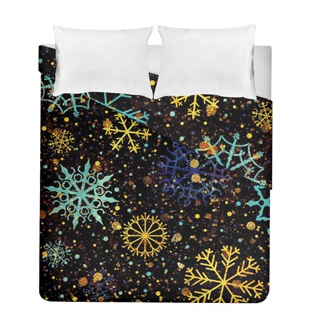 Gold Teal Snowflakes Gold Abstract Christmas Duvet Cover Double Side (Full/ Double Size) from ArtsNow.com