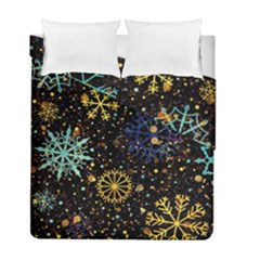 Gold Teal Snowflakes Gold Abstract Christmas Duvet Cover Double Side (Full/ Double Size) from ArtsNow.com