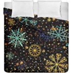 Gold Teal Snowflakes Gold Abstract Christmas Duvet Cover Double Side (King Size)