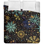 Gold Teal Snowflakes Gold Abstract Christmas Duvet Cover Double Side (California King Size)