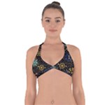 Gold Teal Snowflakes Gold Abstract Christmas Halter Neck Bikini Top