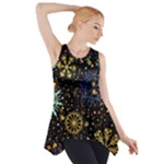 Gold Teal Snowflakes Gold Abstract Christmas Side Drop Tank Tunic