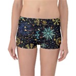 Gold Teal Snowflakes Gold Abstract Christmas Reversible Boyleg Bikini Bottoms