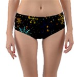 Gold Teal Snowflakes Gold Abstract Christmas Reversible Mid-Waist Bikini Bottoms