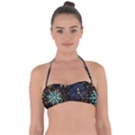 Gold Teal Snowflakes Gold Abstract Christmas Tie Back Bikini Top