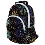 Gold Teal Snowflakes Gold Abstract Christmas Rounded Multi Pocket Backpack