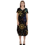 Gold Teal Snowflakes Gold Abstract Christmas T-Shirt Midi Dress With Pockets