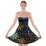 Gold Teal Snowflakes Gold Abstract Christmas Strapless Bra Top Dress