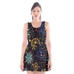 Gold Teal Snowflakes Gold Abstract Christmas Scoop Neck Skater Dress