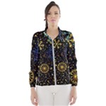 Gold Teal Snowflakes Gold Abstract Christmas Women s Windbreaker