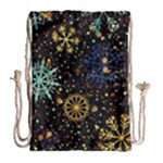 Gold Teal Snowflakes Gold Abstract Christmas Drawstring Bag (Large)