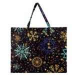 Gold Teal Snowflakes Gold Abstract Christmas Zipper Large Tote Bag