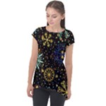 Gold Teal Snowflakes Gold Abstract Christmas Cap Sleeve High Low Top