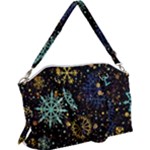 Gold Teal Snowflakes Gold Abstract Christmas Canvas Crossbody Bag