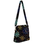 Gold Teal Snowflakes Gold Abstract Christmas Zipper Messenger Bag