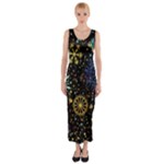 Gold Teal Snowflakes Gold Abstract Christmas Fitted Maxi Dress