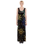 Gold Teal Snowflakes Gold Abstract Christmas Thigh Split Maxi Dress