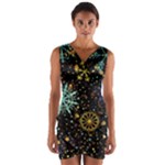 Gold Teal Snowflakes Gold Abstract Christmas Wrap Front Bodycon Dress