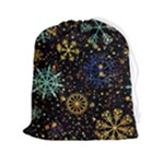 Gold Teal Snowflakes Gold Abstract Christmas Drawstring Pouch (2XL)