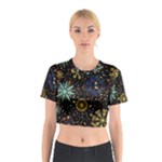 Gold Teal Snowflakes Gold Abstract Christmas Cotton Crop Top