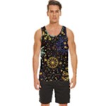 Gold Teal Snowflakes Gold Abstract Christmas Men s Wide Collar Tank Top