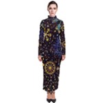 Gold Teal Snowflakes Gold Abstract Christmas Turtleneck Maxi Dress