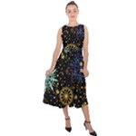 Gold Teal Snowflakes Gold Abstract Christmas Midi Tie-Back Chiffon Dress