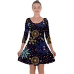 Gold Teal Snowflakes Gold Abstract Christmas Quarter Sleeve Skater Dress