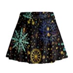 Gold Teal Snowflakes Gold Abstract Christmas Mini Flare Skirt