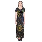 Gold Teal Snowflakes Gold Abstract Christmas Short Sleeve Maxi Dress