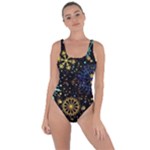 Gold Teal Snowflakes Gold Abstract Christmas Bring Sexy Back Swimsuit