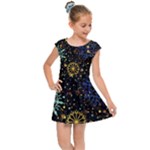 Gold Teal Snowflakes Gold Abstract Christmas Kids  Cap Sleeve Dress