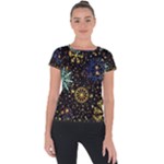 Gold Teal Snowflakes Gold Abstract Christmas Short Sleeve Sports Top 