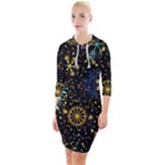 Gold Teal Snowflakes Gold Abstract Christmas Quarter Sleeve Hood Bodycon Dress