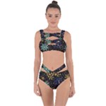 Gold Teal Snowflakes Gold Abstract Christmas Bandaged Up Bikini Set 