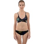 Gold Teal Snowflakes Gold Abstract Christmas Wrap Around Bikini Set