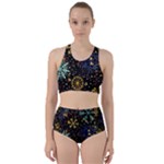 Gold Teal Snowflakes Gold Abstract Christmas Racer Back Bikini Set