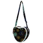 Gold Teal Snowflakes Gold Abstract Christmas Heart Shoulder Bag