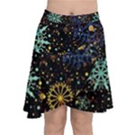 Gold Teal Snowflakes Gold Abstract Christmas Chiffon Wrap Front Skirt