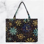 Gold Teal Snowflakes Gold Abstract Christmas Medium Tote Bag