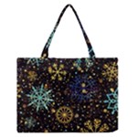 Gold Teal Snowflakes Gold Abstract Christmas Zipper Medium Tote Bag