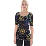 Gold Teal Snowflakes Gold Abstract Christmas Wide Neckline T-Shirt