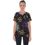 Gold Teal Snowflakes Gold Abstract Christmas Cut Out Side Drop T-Shirt