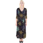 Gold Teal Snowflakes Gold Abstract Christmas Quarter Sleeve Wrap Maxi Dress