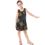 Gold Teal Snowflakes Gold Abstract Christmas Kids  Sleeveless Dress