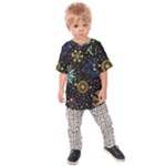 Gold Teal Snowflakes Gold Abstract Christmas Kids  Raglan T-Shirt